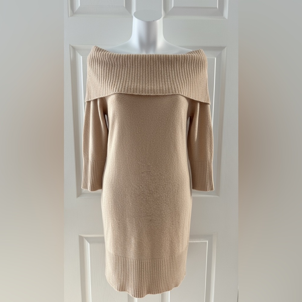 Chic Tan Off-Shoulder Midi Dress